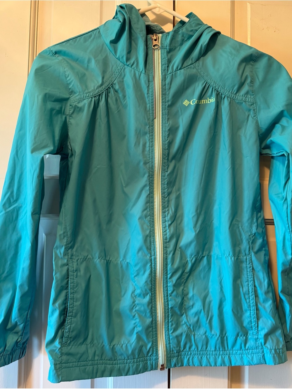 Columbia Girls Youth Medium Turquoise Hooded Windbreaker Jacket